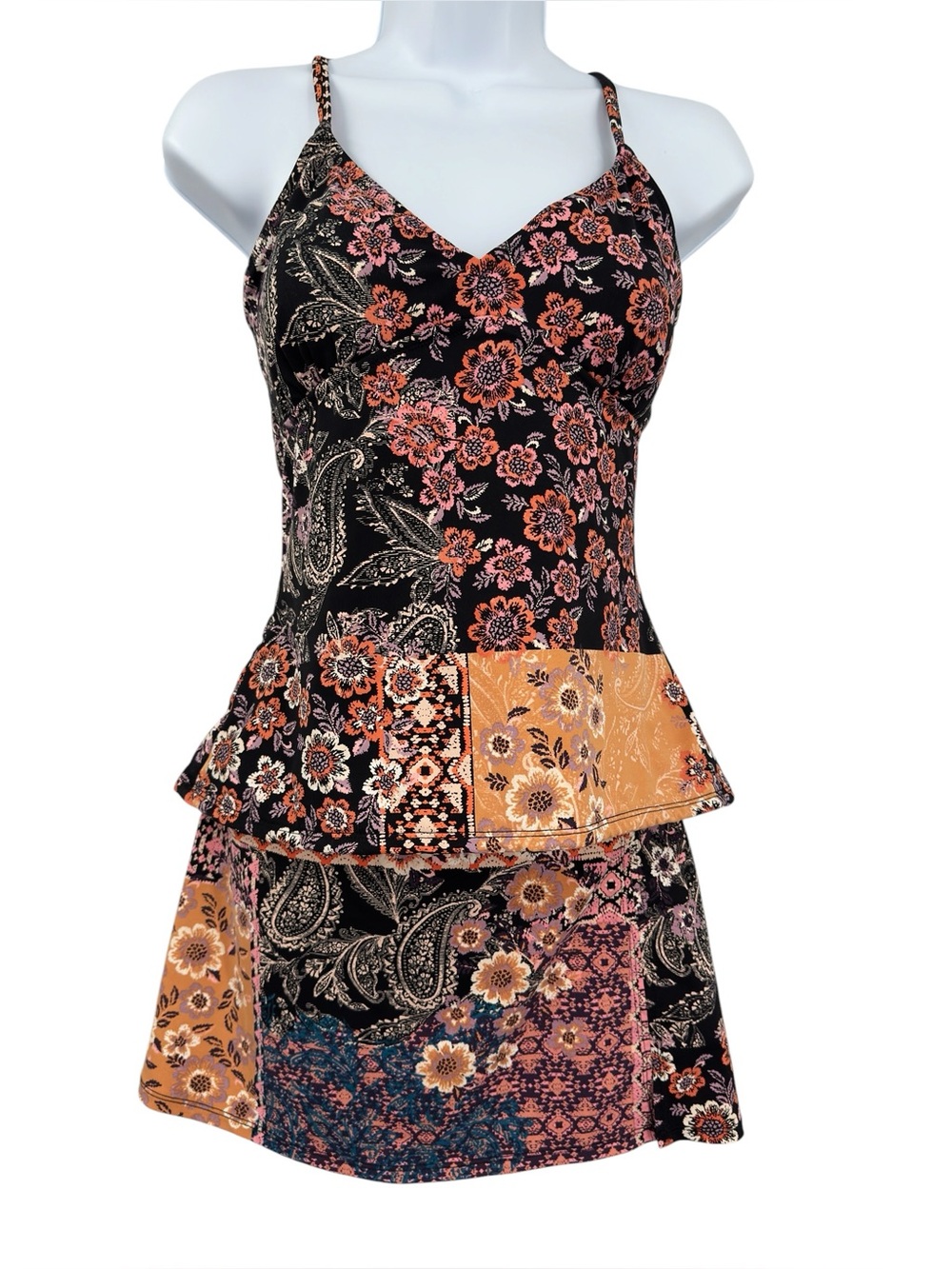 Garnet Hill Floral Patchwork Two Piece Swimsuit Size 8